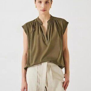 Hush Viola Sleeveless Cotton Shirt Top Solid Olive Oversized XL-18 NEW 271449